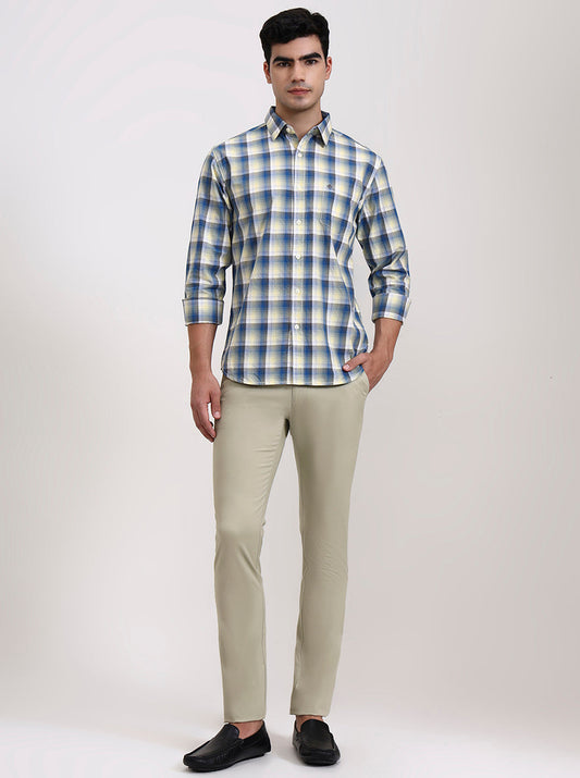 Yellow Checked Slim Fit Casual Shirt | Greenfibre