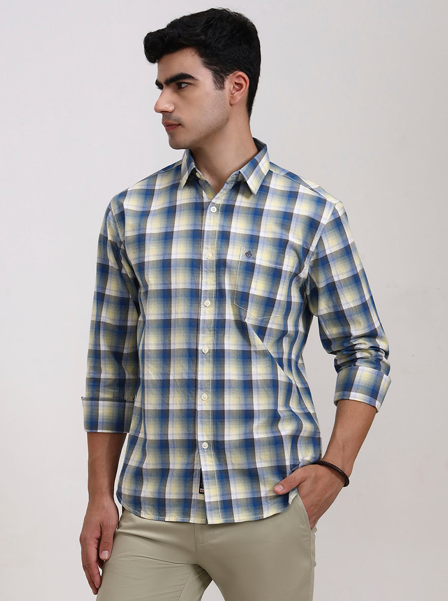 Yellow Printed Slim Fit Casual Shirt | Greenfibre