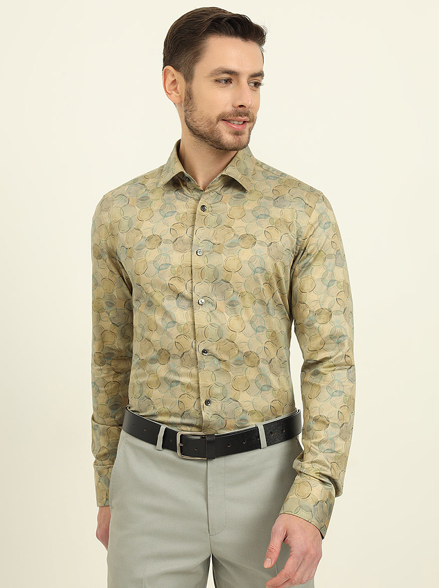 Golden & Green Printed Slim Fit Party Wear Shirt | Wyre