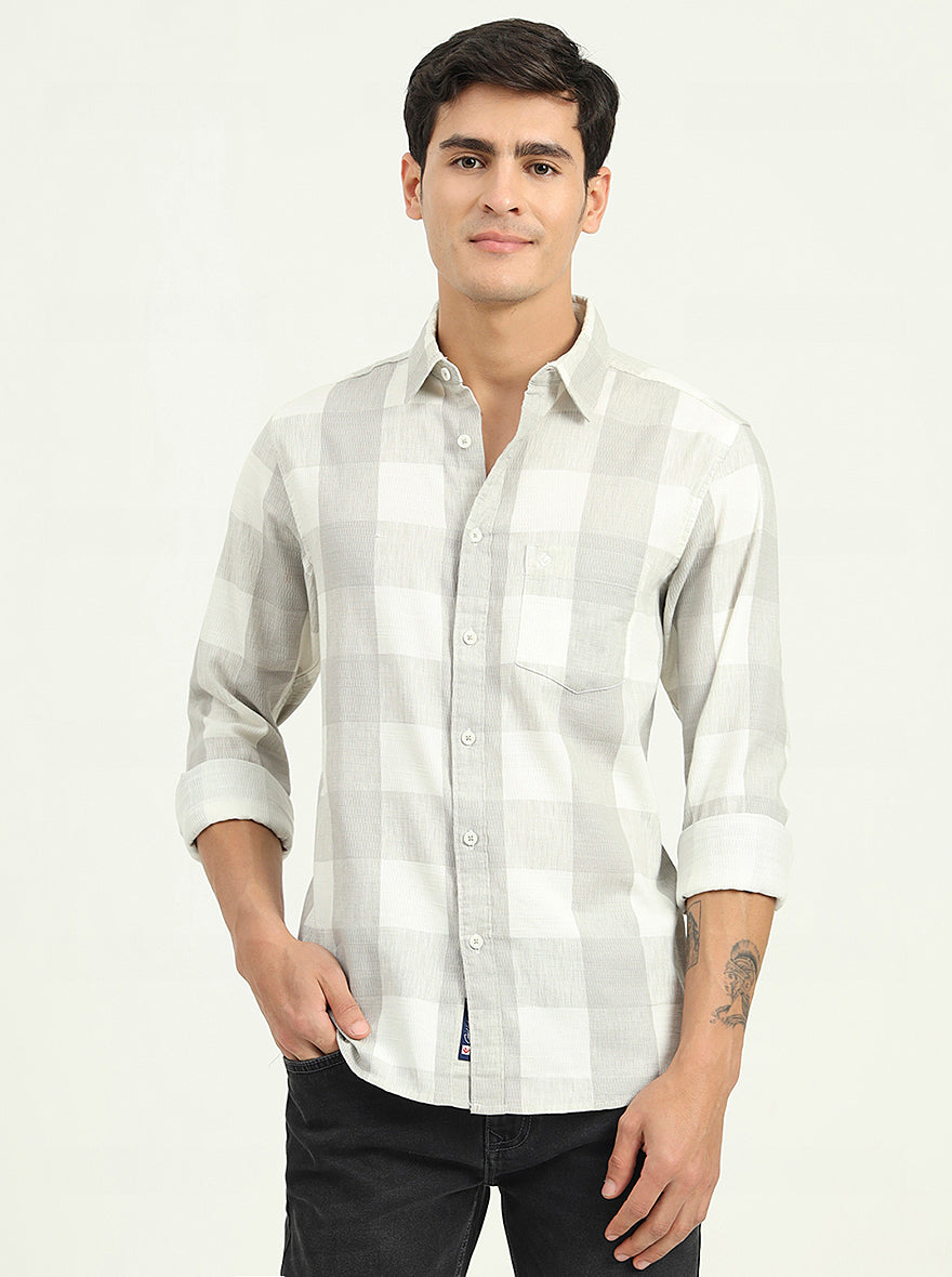 Grey Checked Slim Fit Casual Shirt | Greenfibre