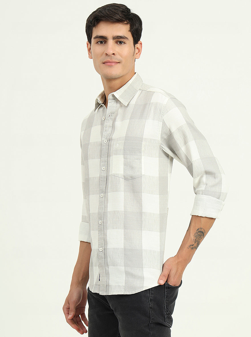 Grey Checked Slim Fit Casual Shirt | Greenfibre