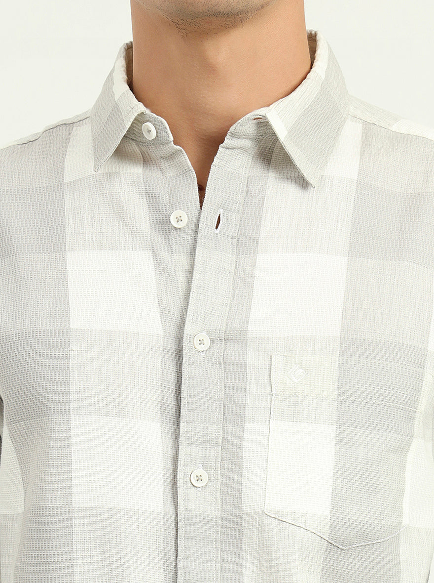 Grey Checked Slim Fit Casual Shirt | Greenfibre