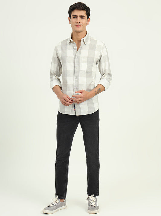 Grey Checked Slim Fit Casual Shirt | Greenfibre