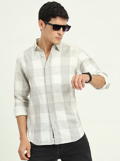 Grey Checked Slim Fit Casual Shirt | Greenfibre