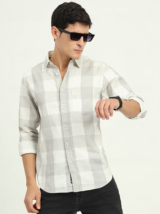 Grey Checked Slim Fit Casual Shirt | Greenfibre