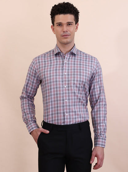 Grey & Red Checked Regular Fit Formal Shirt | Greenfibre