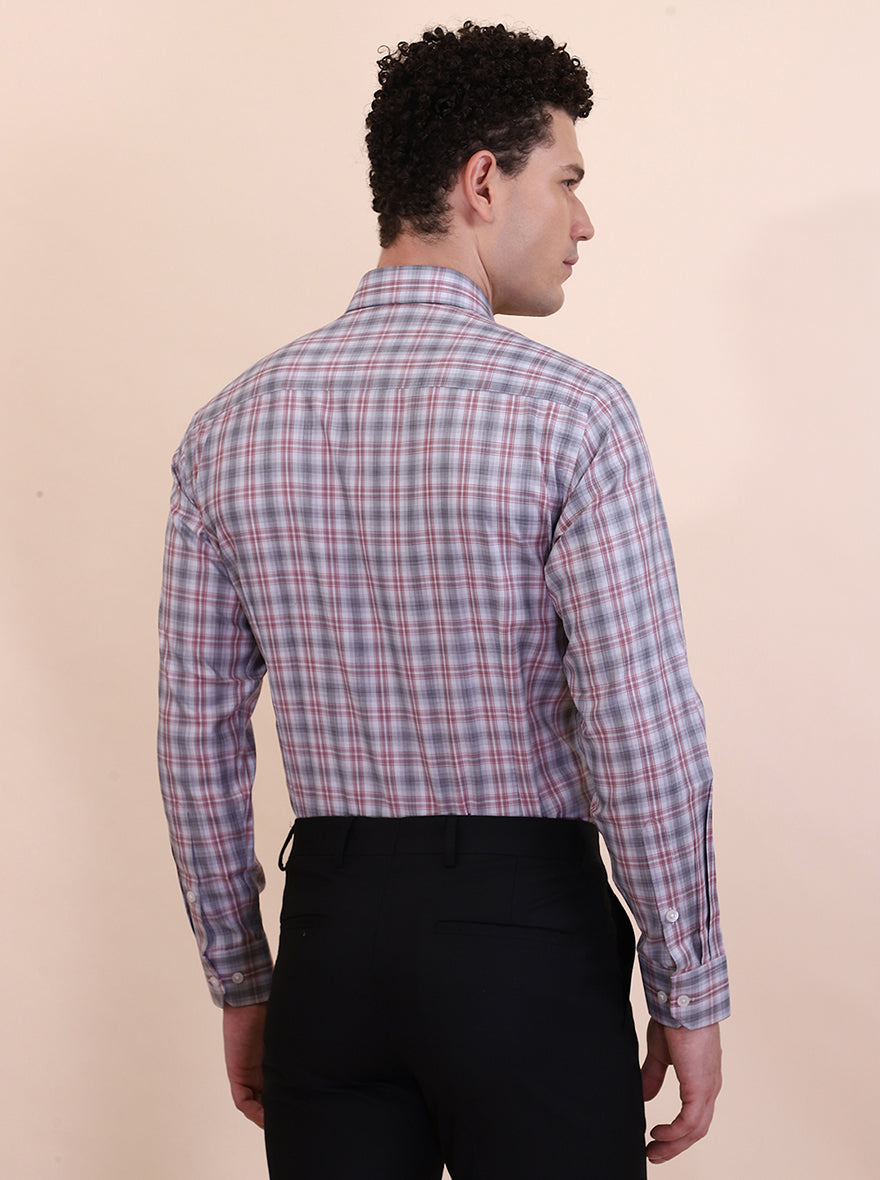 Grey & Red Checked Regular Fit Formal Shirt | Greenfibre