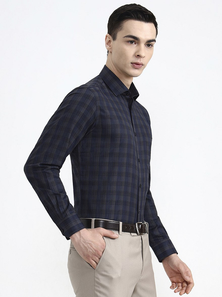 Blue Checked Slim Fit Formal Shirt | Greenfibre