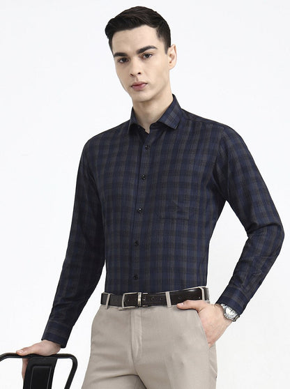 Blue Checked Slim Fit Formal Shirt | Greenfibre
