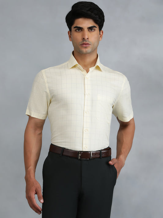 Yellow Checked Regular Fit Formal Shirt | Greenfibre