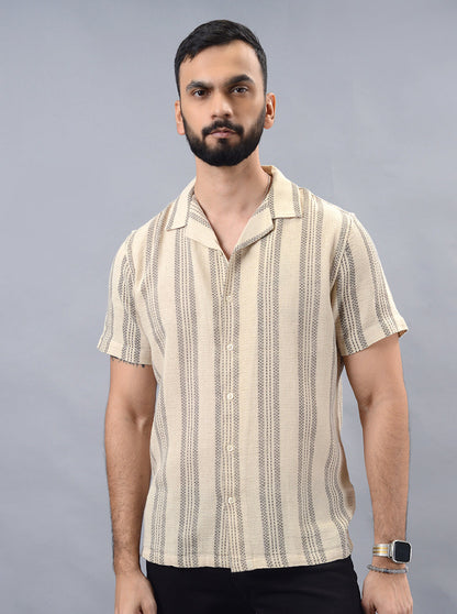 Beige Striped Slim Fit Casual Shirt | JadeBlue