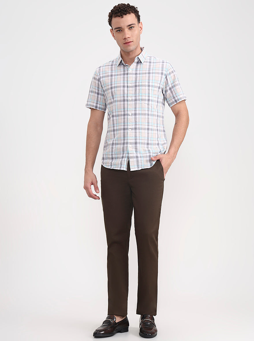 Olive Brown Solid Super Slim Fit Casual Trouser | Greenfibre