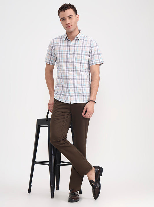 Olive Brown Solid Super Slim Fit Casual Trouser | Greenfibre