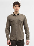 Olive Green Solid Slim Fit Casual Shirt | Greenfibre