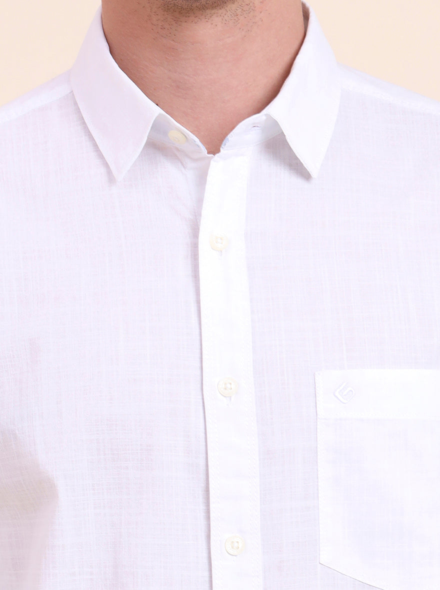 White Solid Slim Fit Casual Shirt | Greenfibre