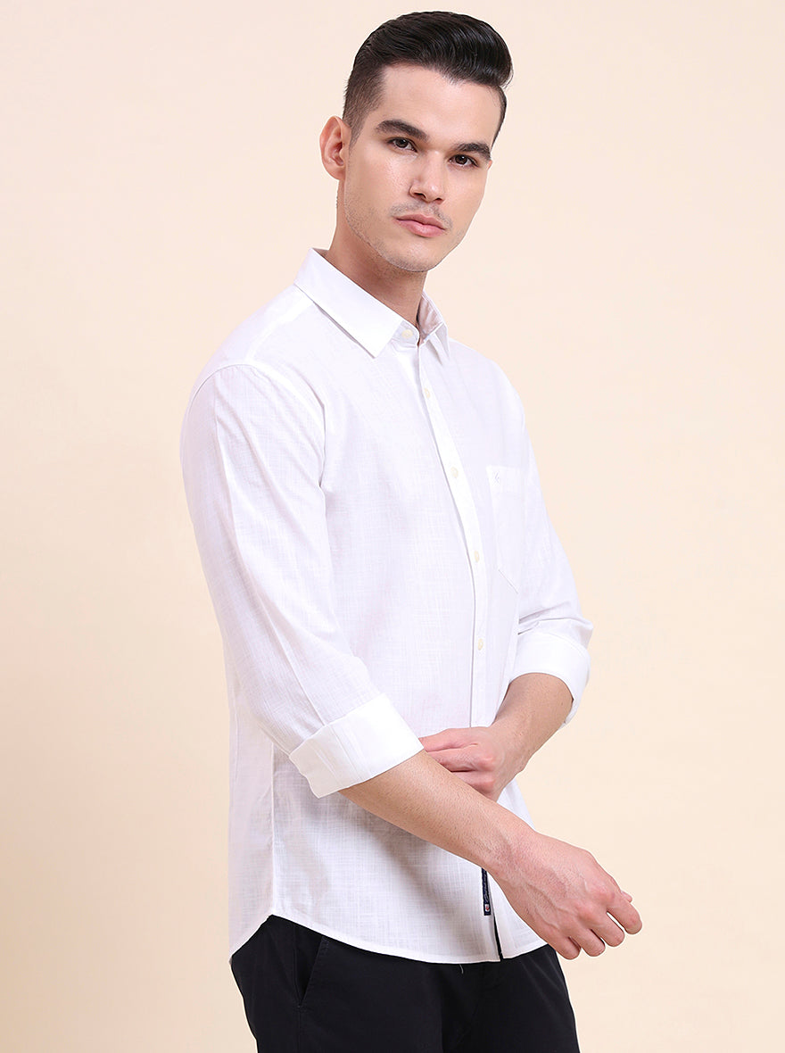 White Solid Slim Fit Casual Shirt | Greenfibre