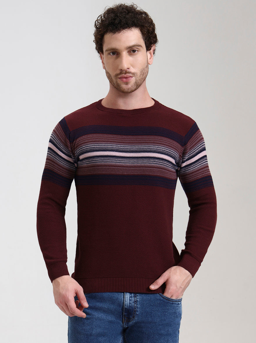 Wine Striped Slim Fit T-Shirt | Greenfibre