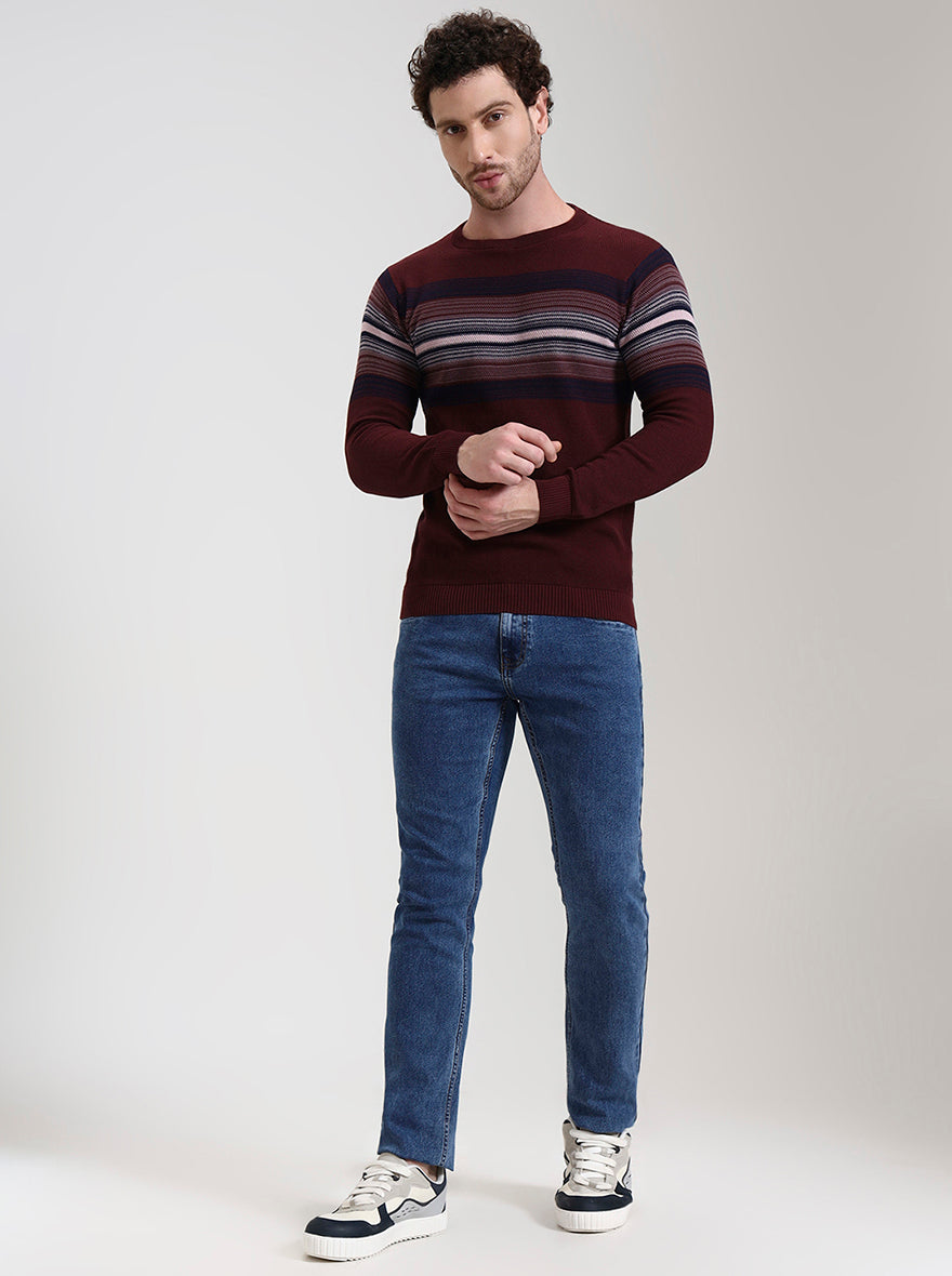 Wine Striped Slim Fit T-Shirt | Greenfibre