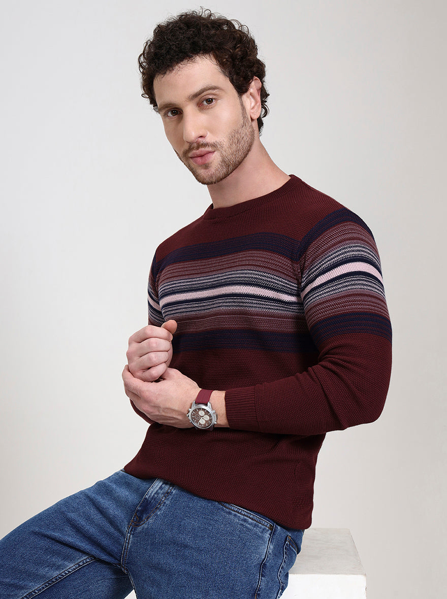 Wine Striped Slim Fit T-Shirt | Greenfibre