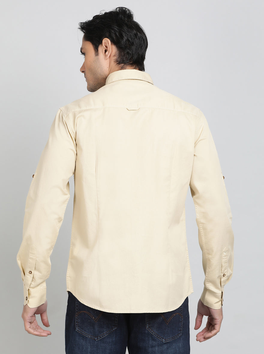 Beige Solid Slim Fit Casual Shirt | Greenfibre