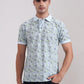 Light Blue Printed Slim Fit Polo T-Shirt | Greenfibre