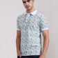 Light Blue Printed Slim Fit Polo T-Shirt | Greenfibre