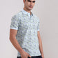 Light Blue Printed Slim Fit Polo T-Shirt | Greenfibre