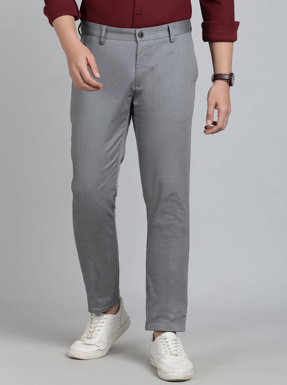Light Grey Solid Uno Fit Casual Trouser | JadeBlue