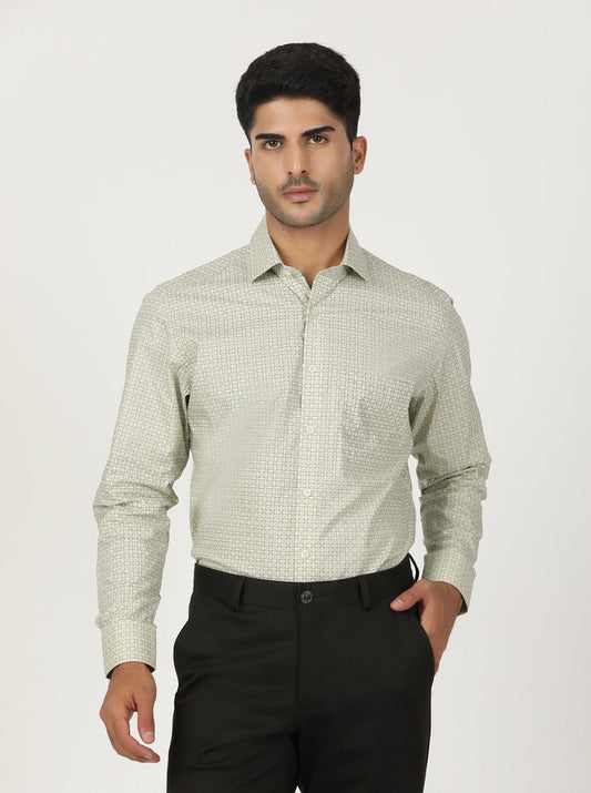 Green Printed Slim Fit Formal Shirt | Greenfibre