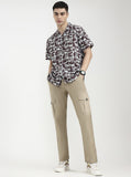 Beige Solid Slim Fit Cargo Pant | Greenfibre