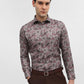 Pink & Grey Printed Slim Fit Party Wear Shirt | Greenfibre