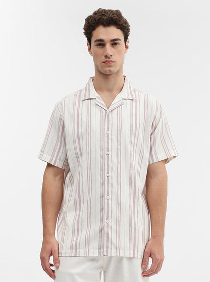 Pink Striped Slim Fit Casual Shirt | Greenfibre
