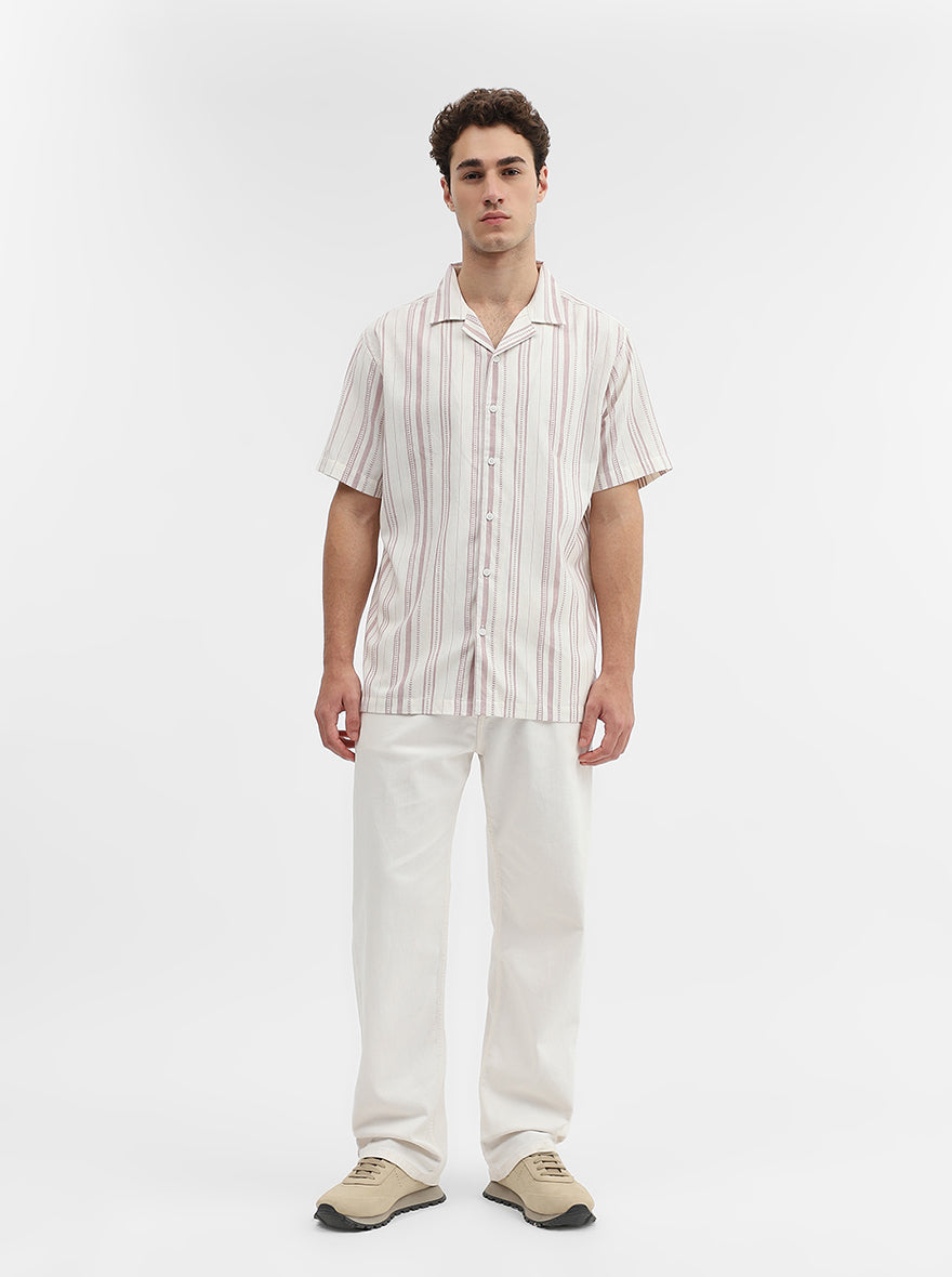 Pink Striped Slim Fit Casual Shirt | Greenfibre