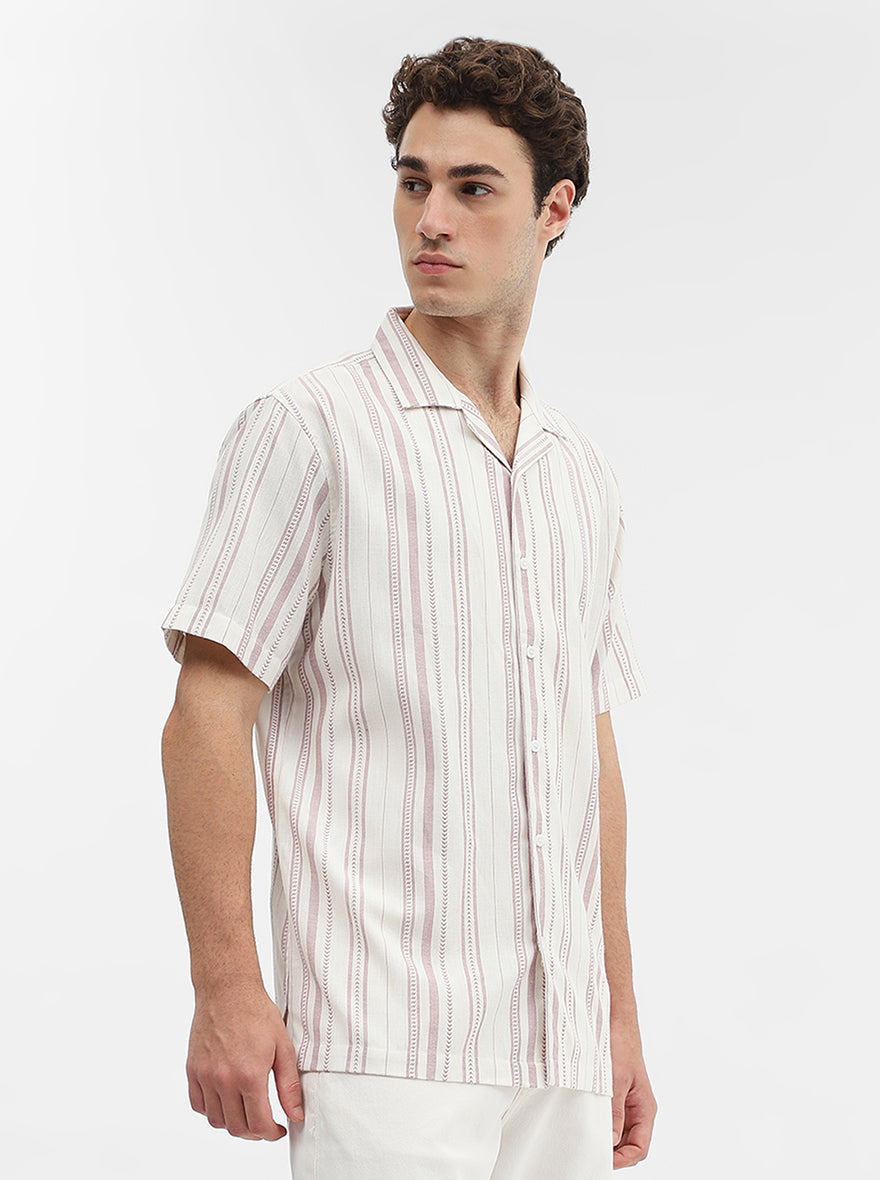 Pink Striped Slim Fit Casual Shirt | Greenfibre