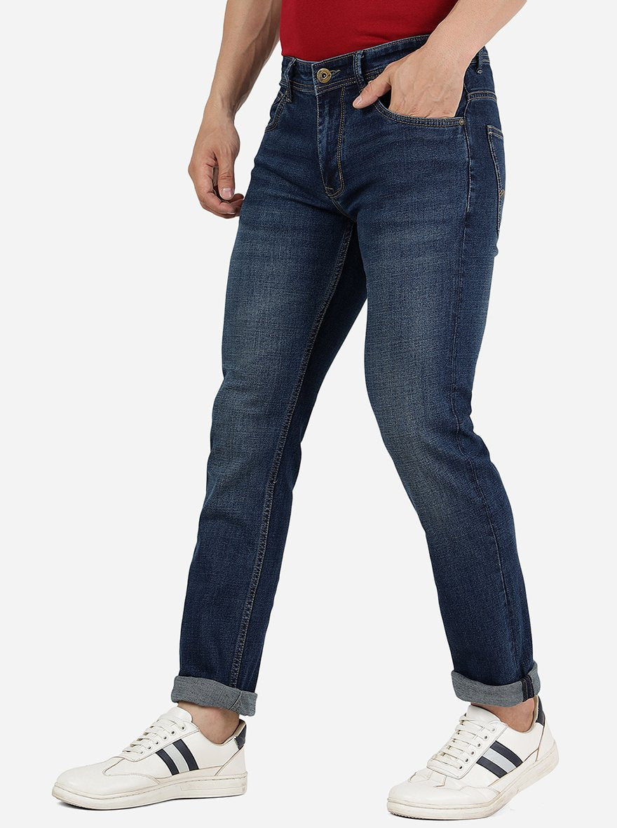 Denim Blue Solid Narrow Fit Jeans | Greenfibre