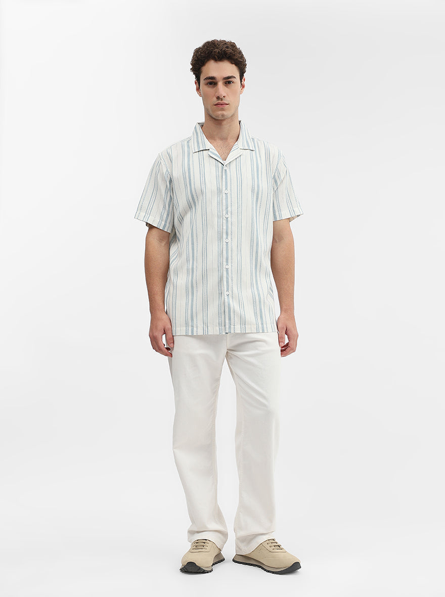 Blue Striped Slim Fit Casual Shirt | Greenfibre