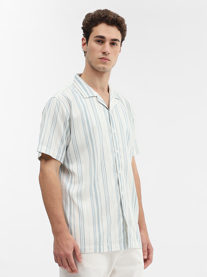 Blue Striped Slim Fit Casual Shirt | Greenfibre