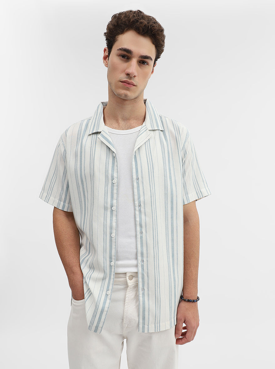 Blue Striped Slim Fit Casual Shirt | Greenfibre