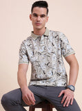 Sage Green Printed Slim Fit Polo T-Shirt | Greenfibre