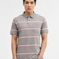 Light Grey & Pink Striped Slim Fit Polo T-Shirt | Greenfibre