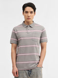 Light Grey & Pink Striped Slim Fit Polo T-Shirt | Greenfibre
