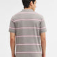 Light Grey & Pink Striped Slim Fit Polo T-Shirt | Greenfibre