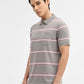 Light Grey & Pink Striped Slim Fit Polo T-Shirt | Greenfibre