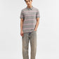 Light Grey & Pink Striped Slim Fit Polo T-Shirt | Greenfibre