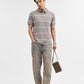 Light Grey & Pink Striped Slim Fit Polo T-Shirt | Greenfibre