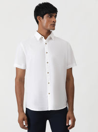 White Solid Slim Fit Casual Shirt | Greenfibre