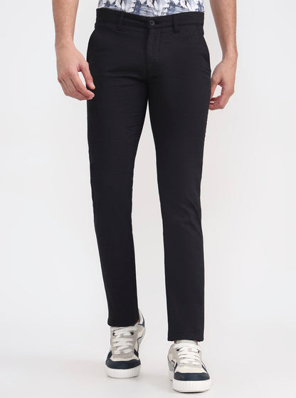 Black Solid Super Slim Fit Casual Trouser | Greenfibre