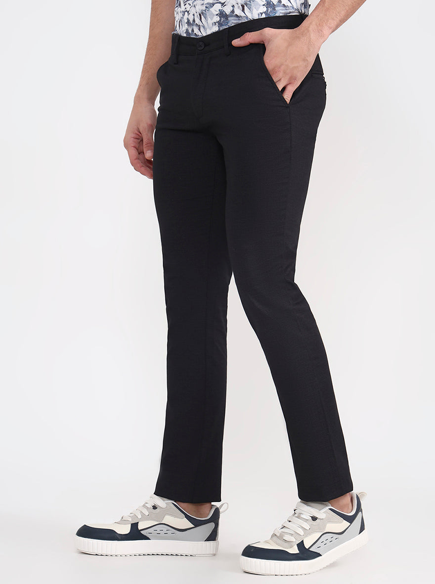 Black Solid Super Slim Fit Casual Trouser | Greenfibre