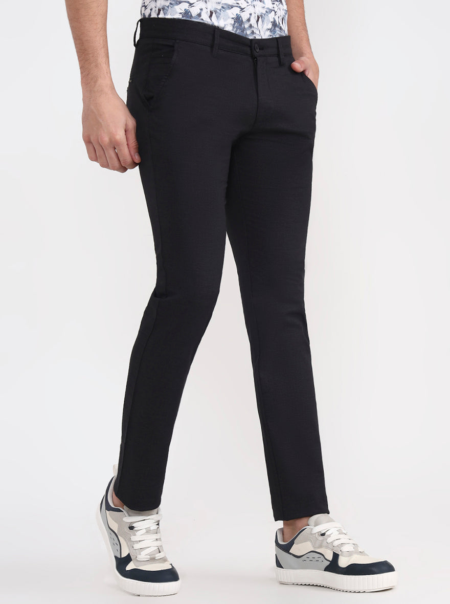 Black Solid Super Slim Fit Casual Trouser | Greenfibre