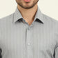 Grey Striped Regular Fit Formal Shirt | JadeBlue